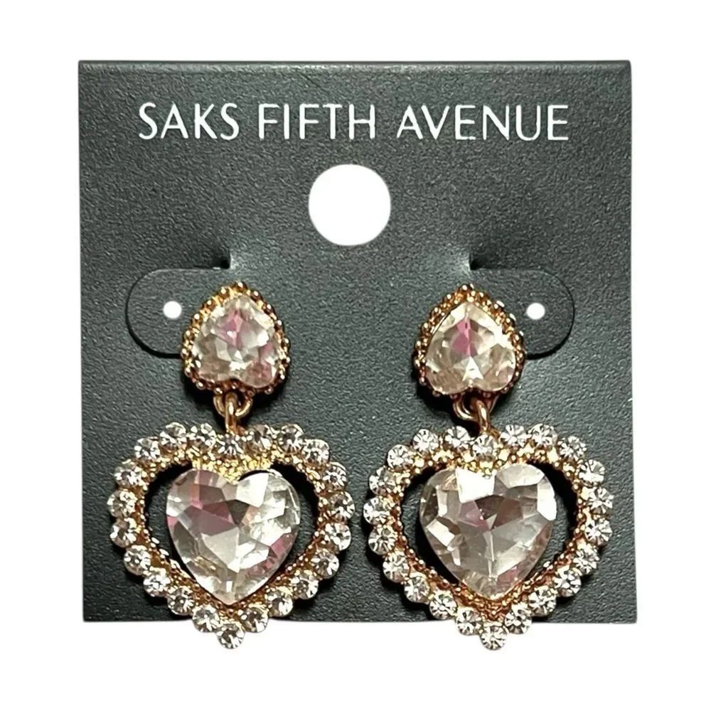 💎2/$30💎 Saks Fifth Avenue Clear Crystal Heart Drop Earrings